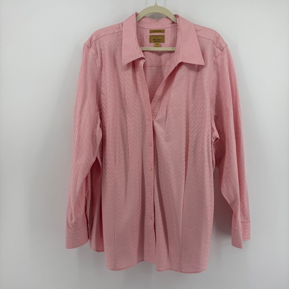 Investments Womens 24W Pink Button Down Shirt Gold Label Non-Iron Christine